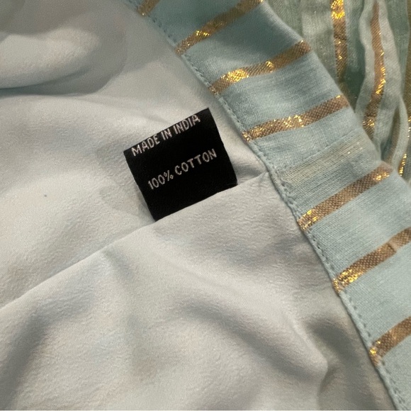 Karina Grimaldi Light Blue & Gold Metallic Stripe Cotton Mini Dress Size Large - Picture 9 of 12